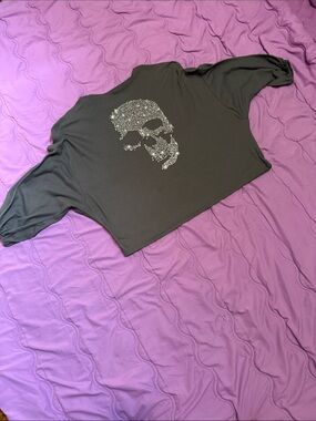 Black Rhinestone Skull Cropped Top